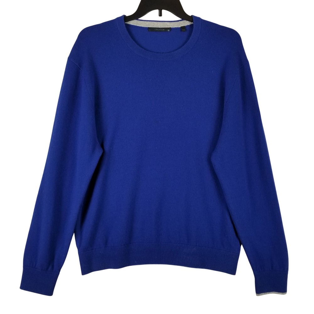 Greyson Mens 100% Cashmere Crewneck Sweater Royal Blue XL Pullover Golf